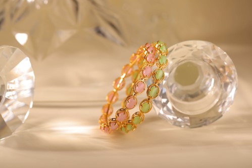 Konikkara gold mala bangles set with pastel stones